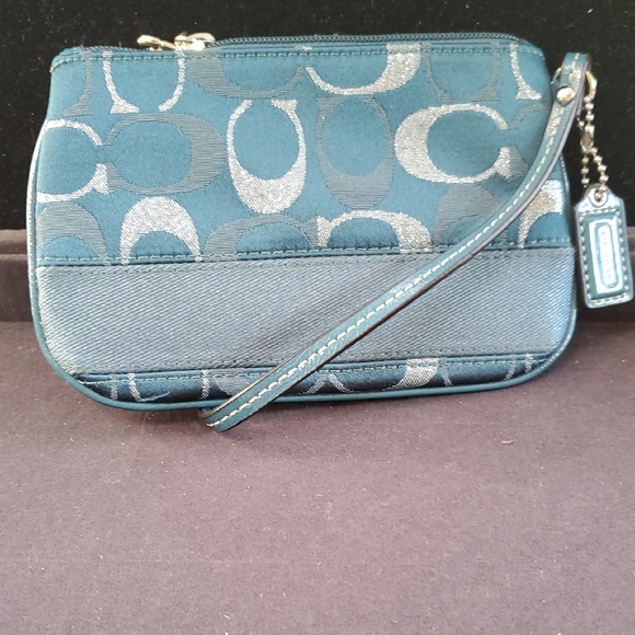 Coach Blue and Silver Wristlet - Picture 1 of 3